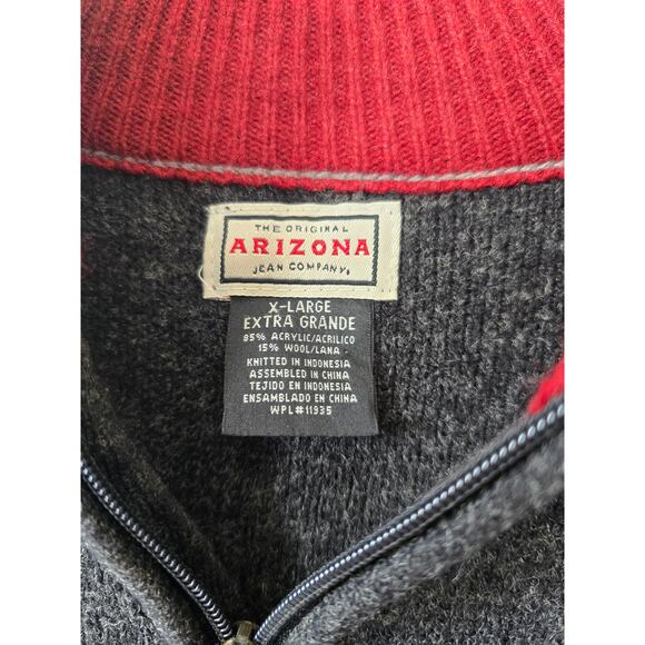 Arizona Jean Co Men’s XL Wool Blend Quarter Zip Sweater Gray Red Stripes - Picture 3 of 6